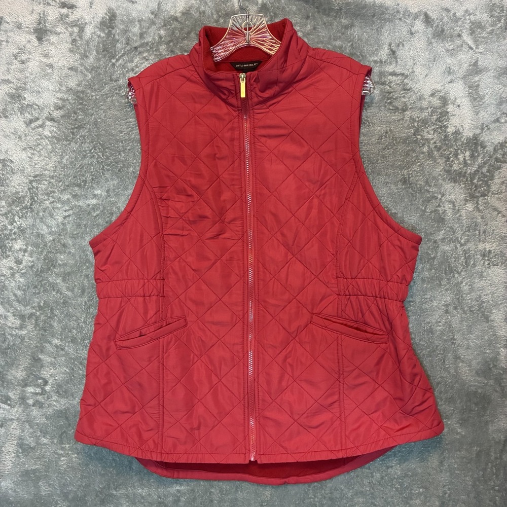 Bit & Bridle Women Red Quilted Full Zip Fleece Lined Vest XL Country Club Casual - Picture 2 of 9